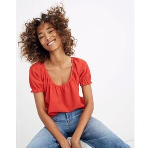 Madewell Texture & Thread Peasant Top in Enamel Red